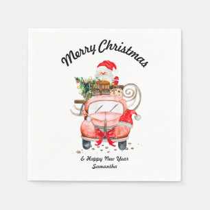 Happy new year Santa truck merry Christmas party Napkin