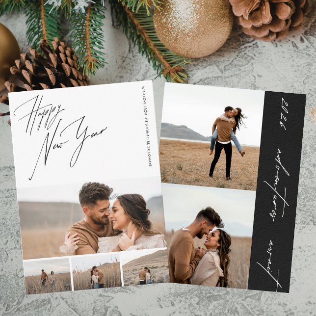 Happy New Year Script 6-Photo Engaged Couples Holiday Card (Creator Uploaded)