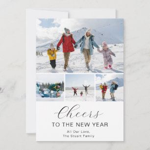Happy New Year Script Black Collage Multi-Photo  Holiday Card