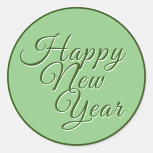 Happy New Year Script Green Classic Round Sticker