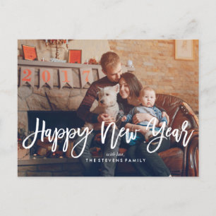 Happy New Year Script Photo Holiday Postcard