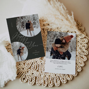Happy New Year Script Typography Photo Christmas Holiday Card