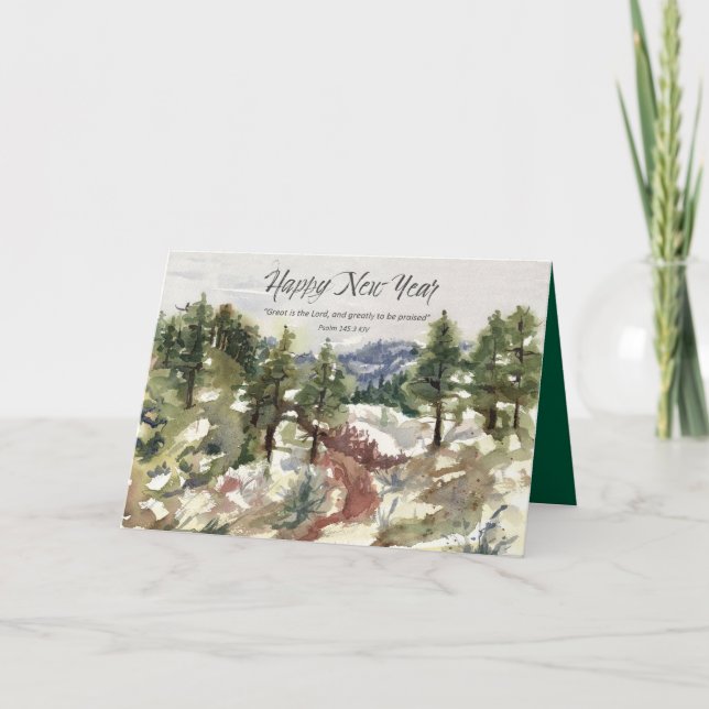 Happy New Year Scripture Psalm 145 Winter Desert Card (Front)