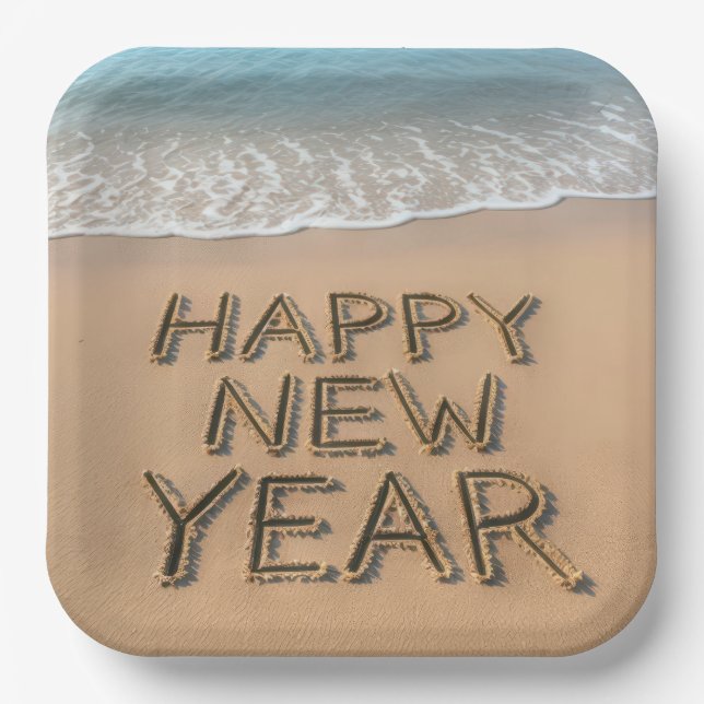Happy New Year Seashore Paper Plate (Front)