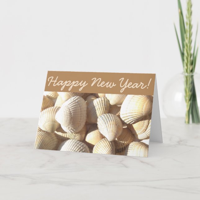 Happy New Year Shells Sunny Summer Tropical Beach Holiday Card (Front)