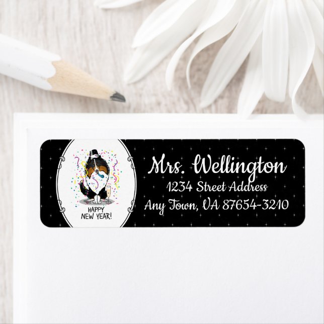 Happy New Year Shetland Sheepdog (tri colour) Cute (Insitu)