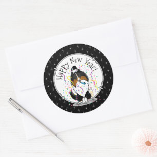 Happy New Year Shetland Sheepdog (tri colour) Cute Classic Round Sticker