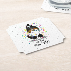 Happy New Year Shetland Sheepdog (tri colour) Cute Paper Coaster