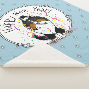 Happy New Year Shetland Sheepdog (tri colour) Cute Sherpa Blanket