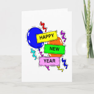 Happy New Year Sign Party Celebration Balloons Holiday Card