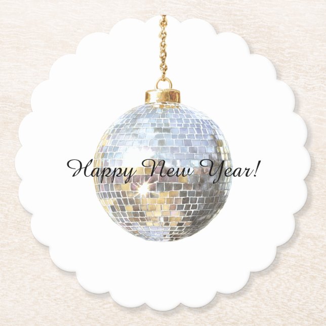 Happy New Year Silver Ball Paper Coaster (Front)