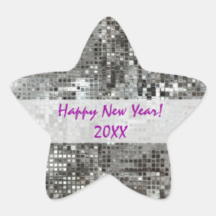 Happy New Year Silver Sequins Star Sticker