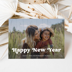 Happy New Year Simple Boho Photo Overlay Holiday Card