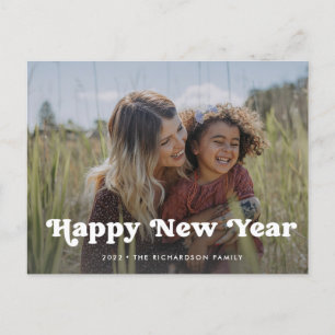 Happy New Year Simple Boho Photo Overlay Holiday Postcard