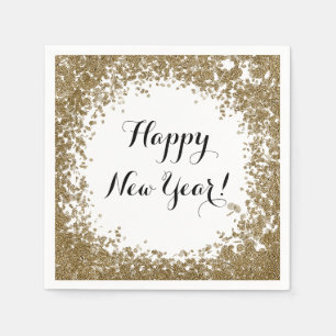 Happy New Year Simple Gold and White Confetti Napkin