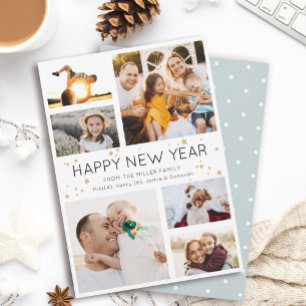 Happy New Year Simple Minimalist Photo Collage Holiday Card