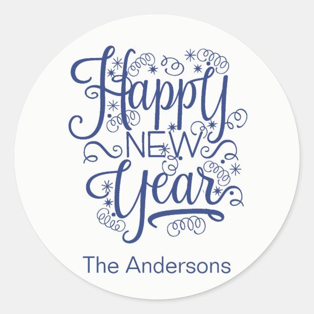 Happy New Year | Simple Navy Round Sticker (Front)