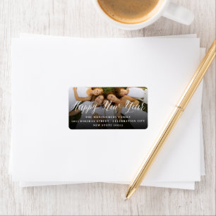 Happy New Year Simple Script Modern Photo Address Label