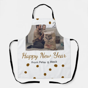 Happy new year Single father add photo name brown  Apron