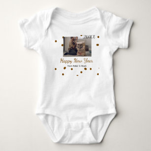 Happy new year Single father add photo name brown Baby Bodysuit