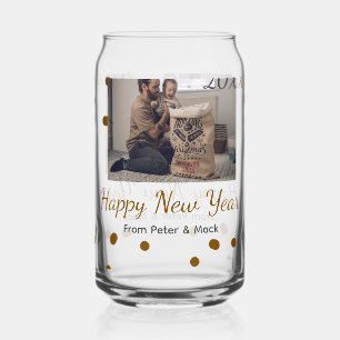Happy new year Single father add photo name brown Can Glass