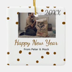 Happy new year Single father add photo name brown  Ceramic Ornament
