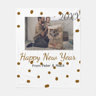 Happy new year Single father add photo name brown Fleece Blanket