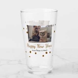 Happy new year Single father add photo name brown Glass