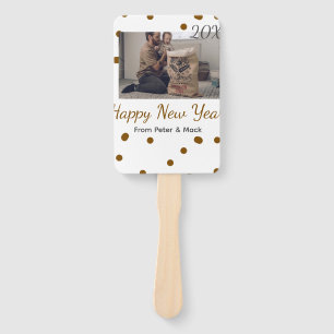 Happy new year Single father add photo name brown Hand Fan