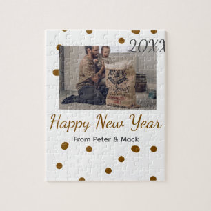 Happy new year Single father add photo name brown  Jigsaw Puzzle