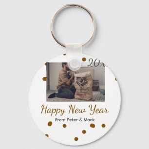 Happy new year Single father add photo name brown Key Ring