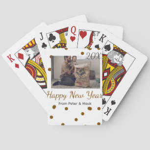 Happy new year Single father add photo name brown  Playing Cards