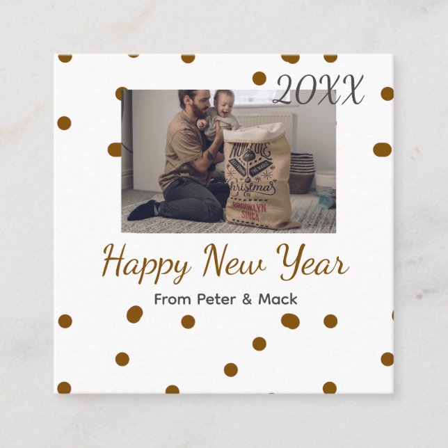 Happy new year Single father add photo name brown  Square Business Card (Front)