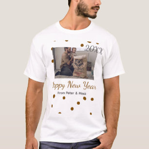 Happy new year Single father add photo name brown T-Shirt