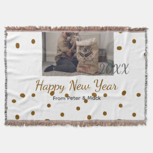 Happy new year Single father add photo name brown Throw Blanket