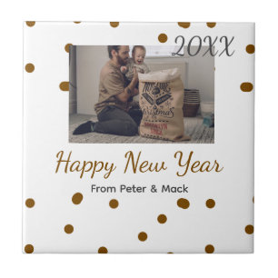 Happy new year Single father add photo name brown Tile