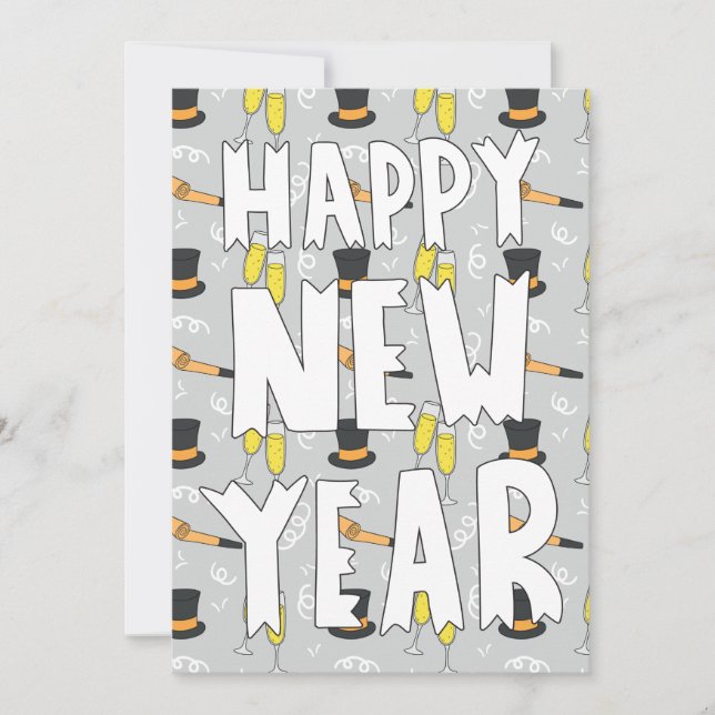 Happy New Year Sketchy Invitation (Front)