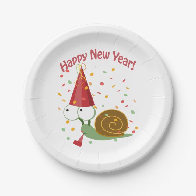 Happy New Year! Snail Paper Plate (Front)