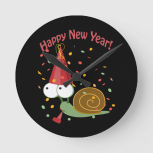 Happy new Year Snail Round Clock