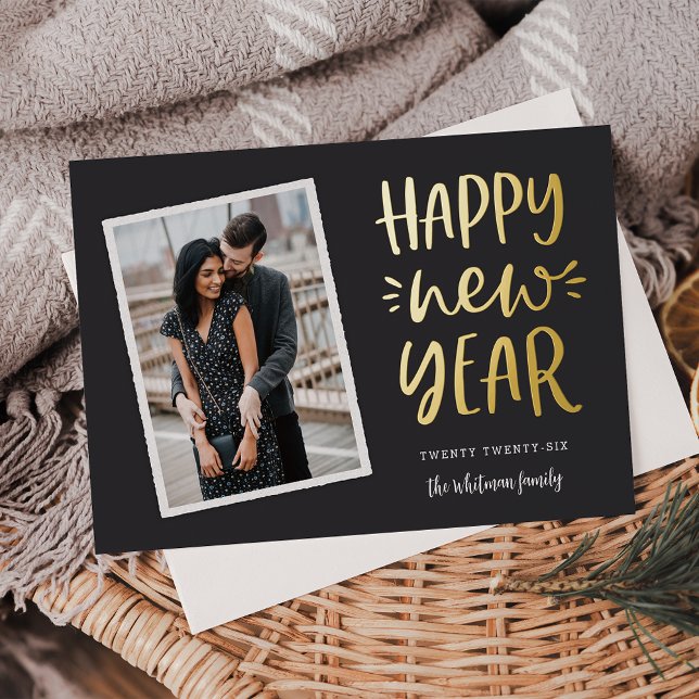 Happy New Year Snapshot Photo Foil Holiday Card (Creator Uploaded)
