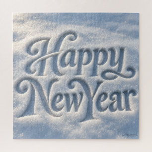 Happy New Year Snow Imprint Jigsaw Puzzle