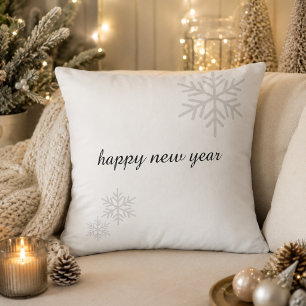 Happy New Year Snowflake Minimalist Throw Pillow