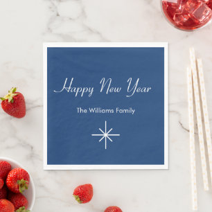 Happy New Year Snowflake Retro Blue Napkin