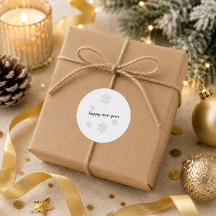 Happy New Year Snowflake Round Sticker