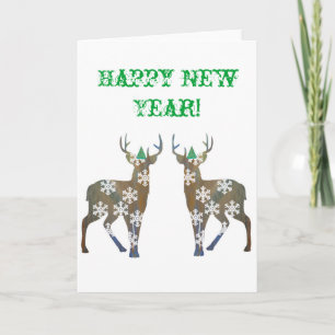 Happy New Year Snowflakes Deer Postcard