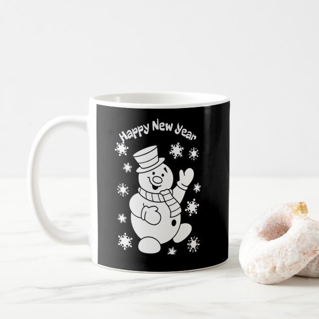 Happy New Year Snowman Coffee Mug (With Donut)