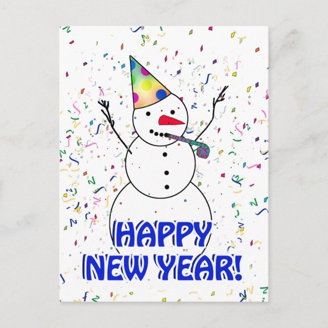 Happy New Year Snowman Holiday Postcard (Front)
