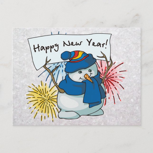 happy new year snowman holiday postcard (Front)