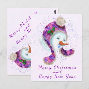 Happy New Year Snowman Merry Christmas Card