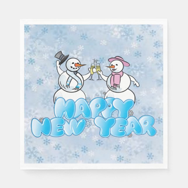 Happy New Year Snowman Napkin (Front)